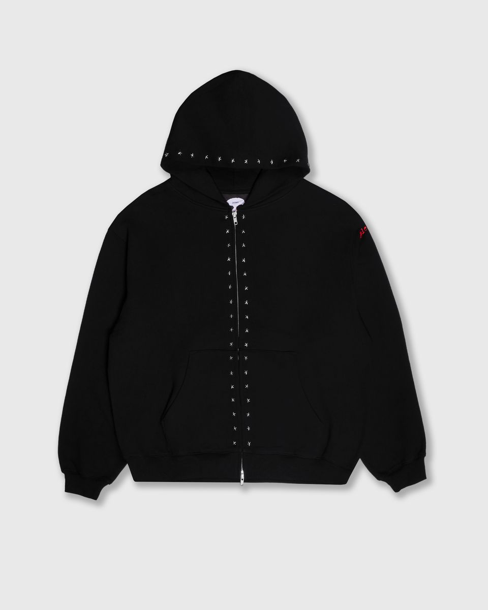 Pleasures X Zero Studded Black Hooded Sweatshirt