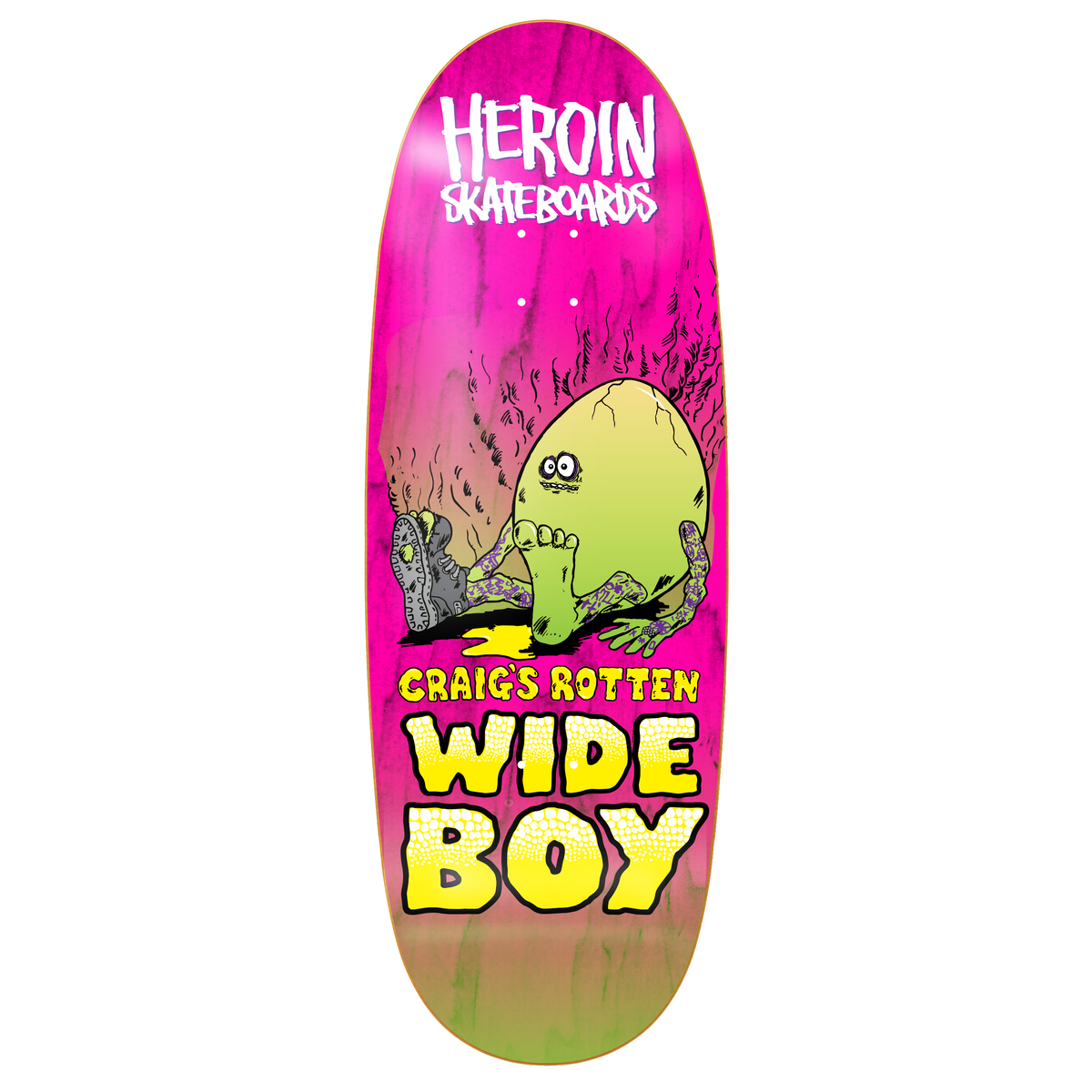 Heroin Craig Questions Rotten Wide Boy 10.75" Egg Shaped Assorted Stain Skateboard Deck