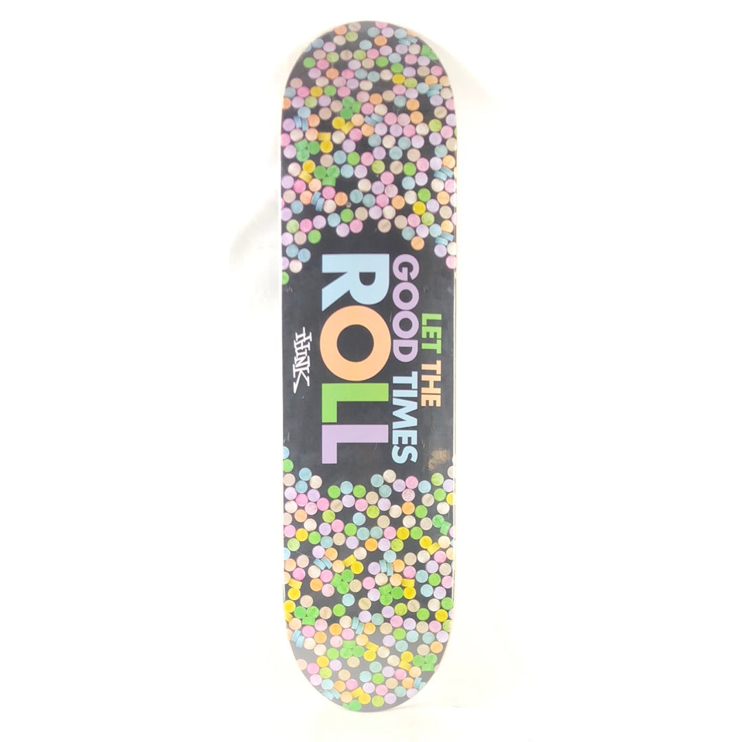 Think "Let The Good Times Roll' Black Multi Color Size 7.75" Skateboard Deck