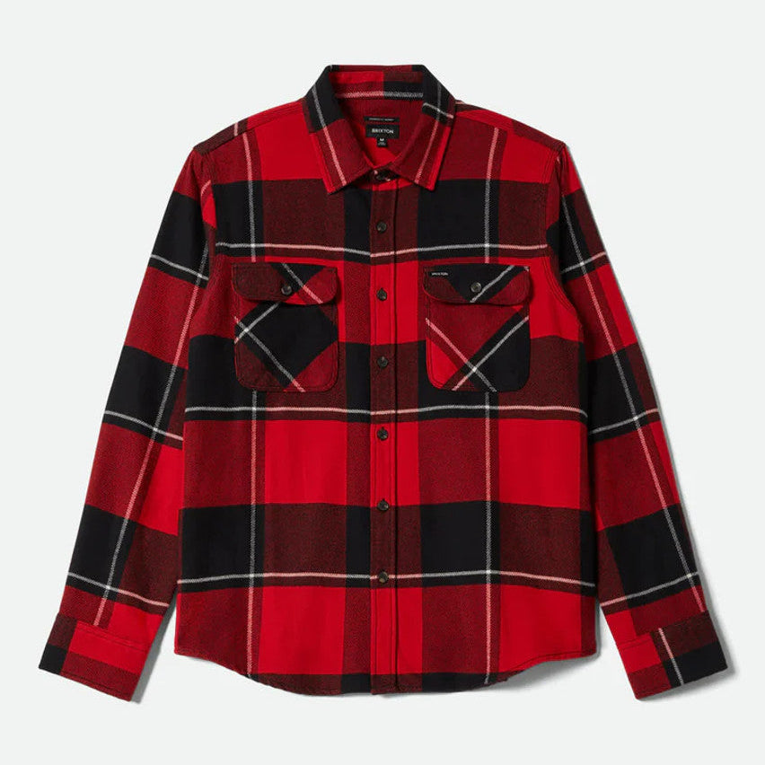 Brixton Bowery Black Adrenaline Rush Off White L/s Flannel Shirt