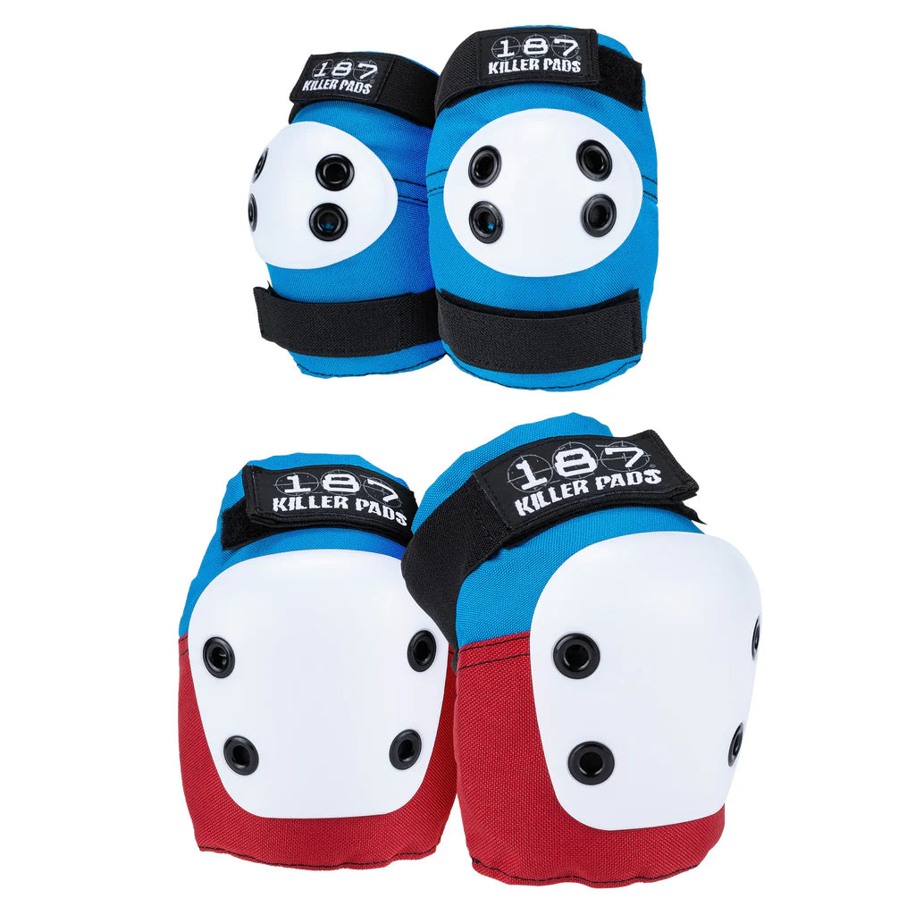 187 Killer Pads Combo Pack Knee & Elbow L/XL Red White Blue Pads Set