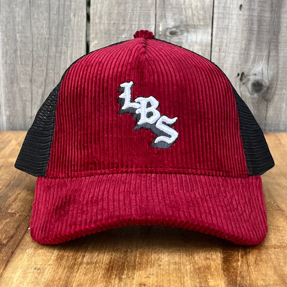 Long Beach Skate LBS Long Side Corduroy Trucker Red Black Snapback Hat