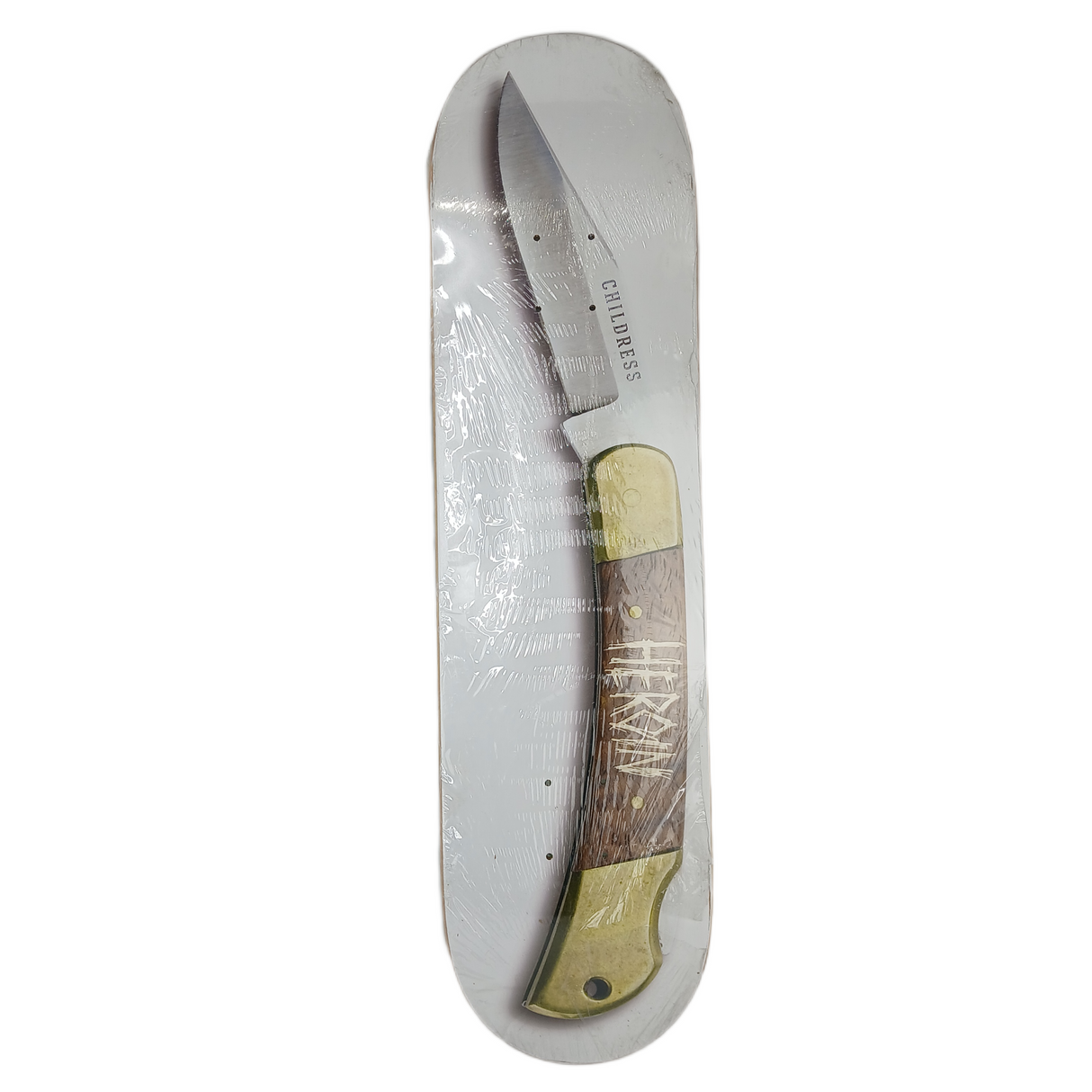 Heroin Chet Childress Knife White Tan Brown Size 8.125" Vintage NOS Deck