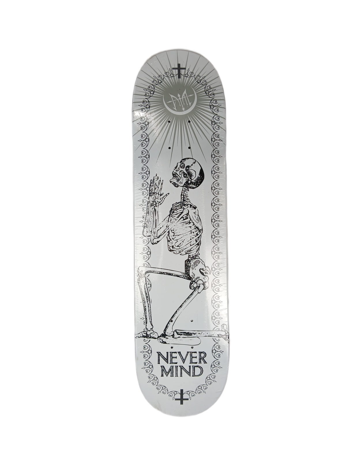 ATM Click Nevermind Skeleton Black White Size 7.75" Vintage NOS Deck