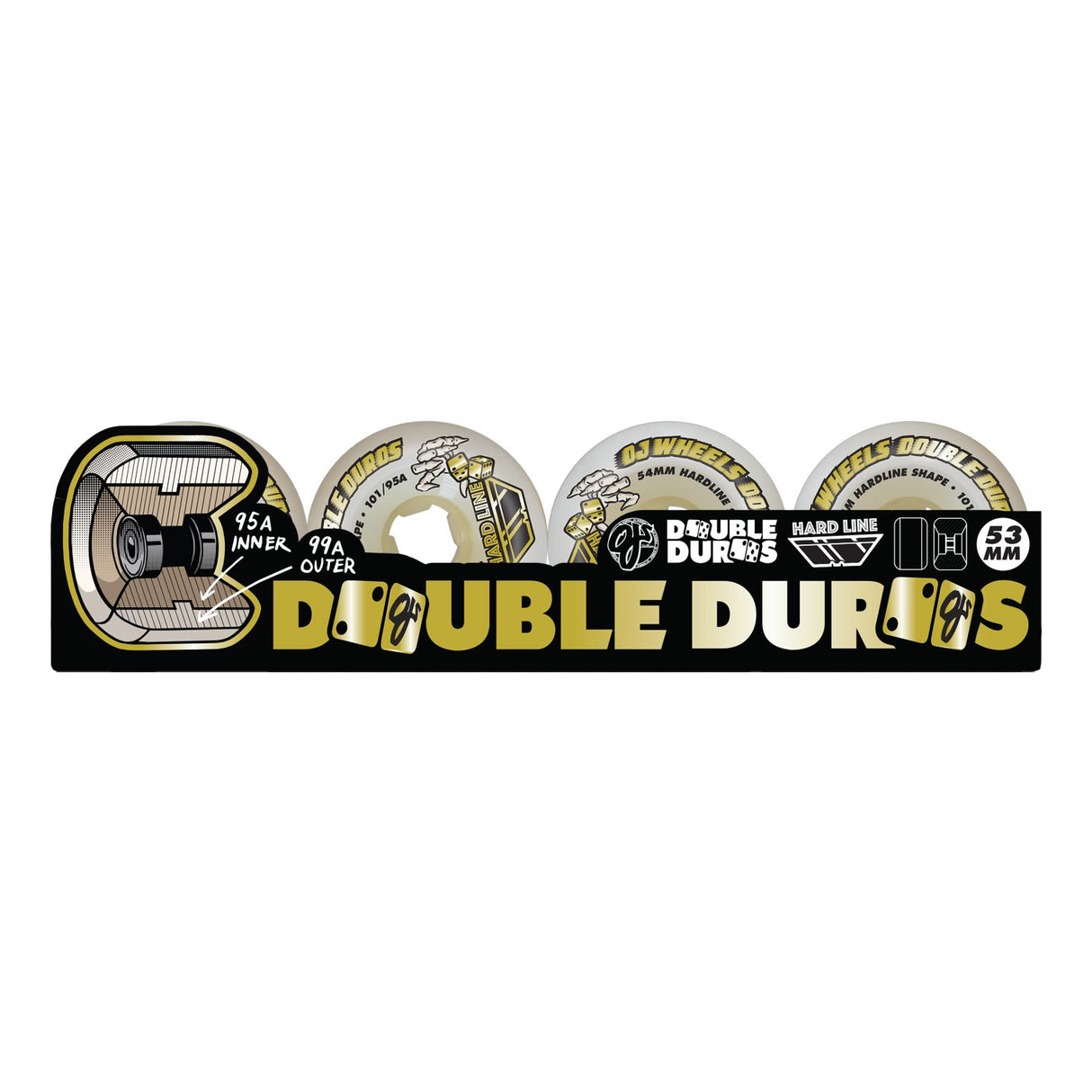 OJ Doube Duro White Hardline 101a/95a 54mm Wheels