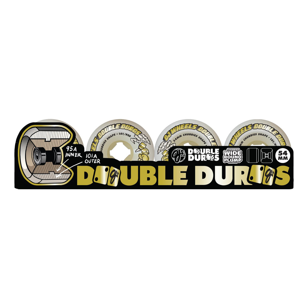 OJ Doube Duro White Chubbies 101a/95a 54mm Wheels