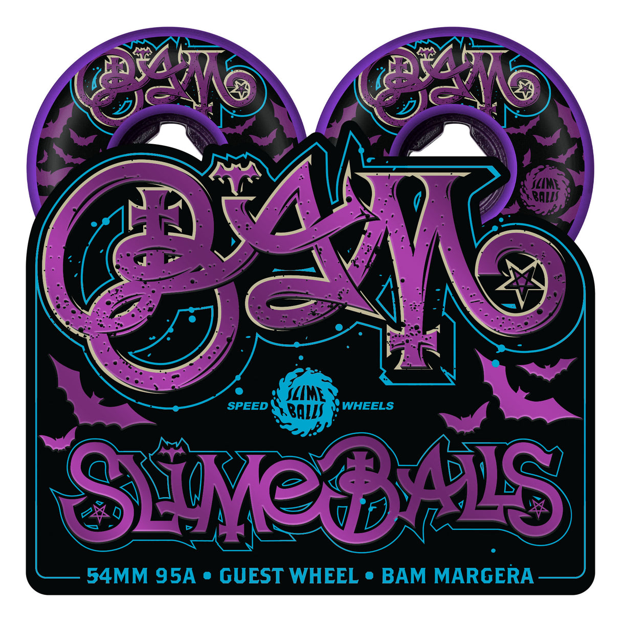 Slime Balls 54mm Bam Margera Guest Purple Hardline 95a Skateboard Wheels