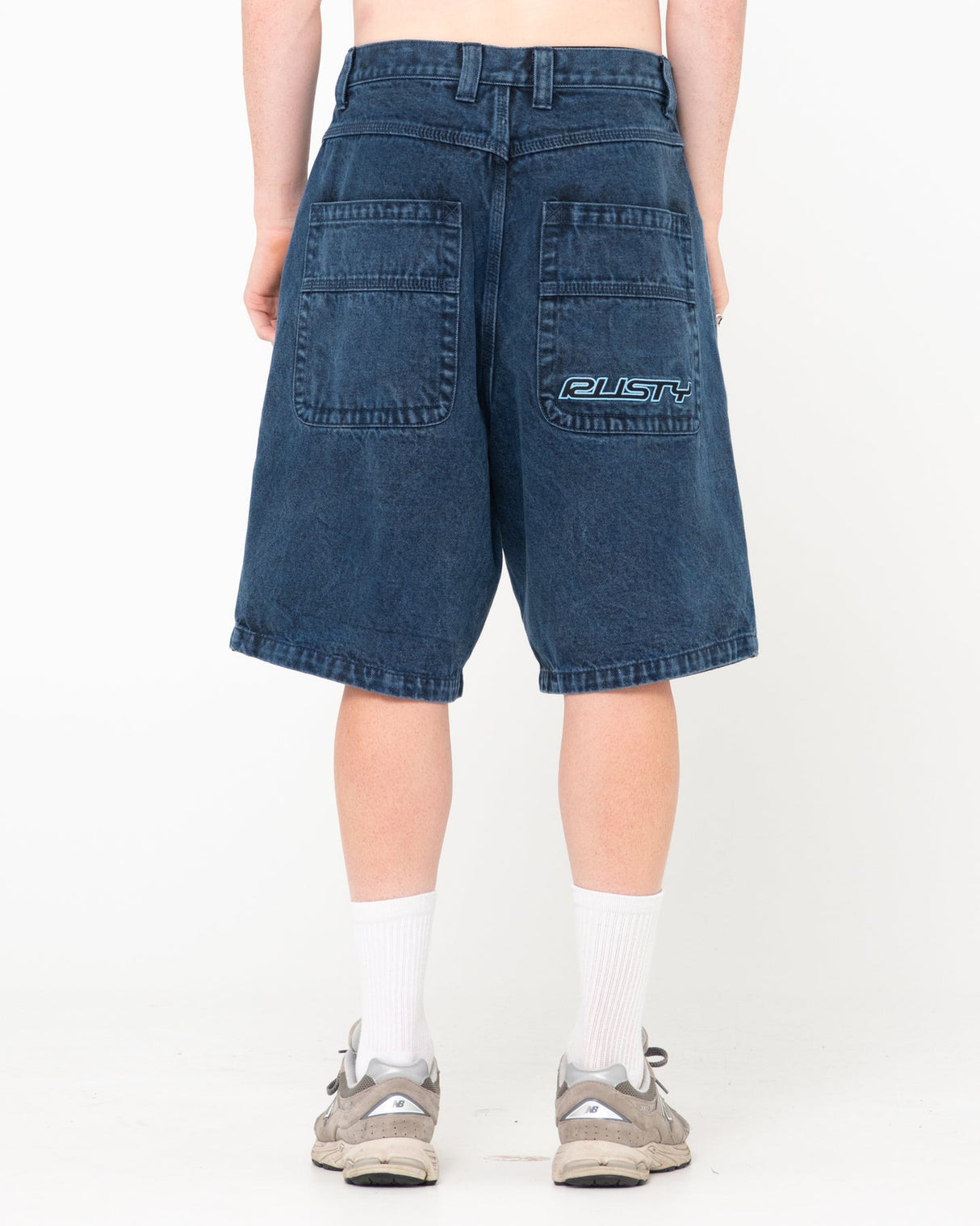 Rusty Flip Daddy Tapeless Overdyed Blue Jorts