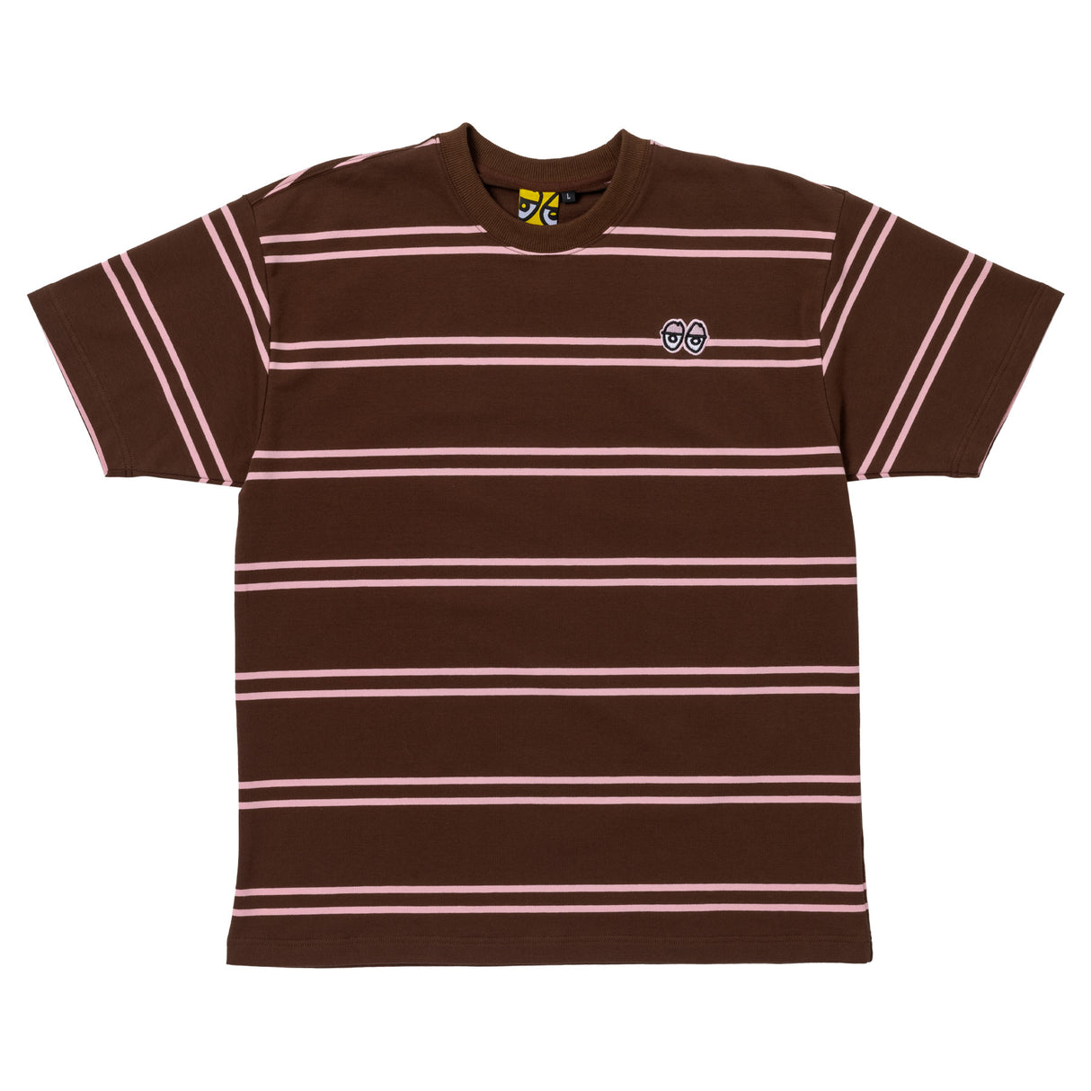 Krooked Eyes Embroidered Stripe Brown Pink S/s Shirt