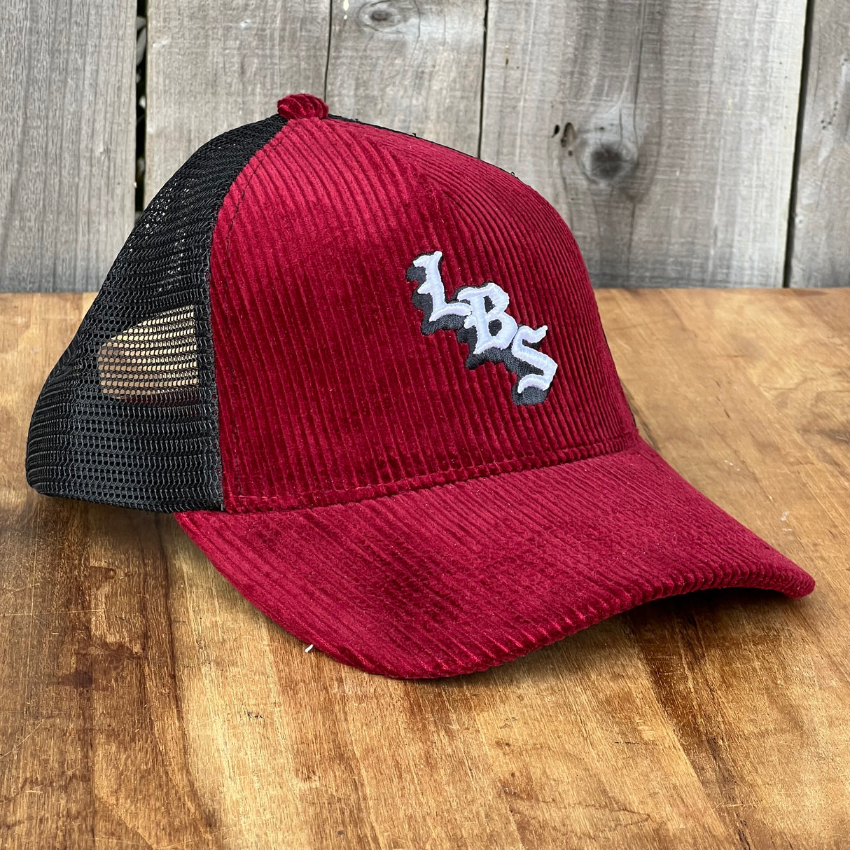 Long Beach Skate LBS Long Side Corduroy Trucker Red Black Snapback Hat