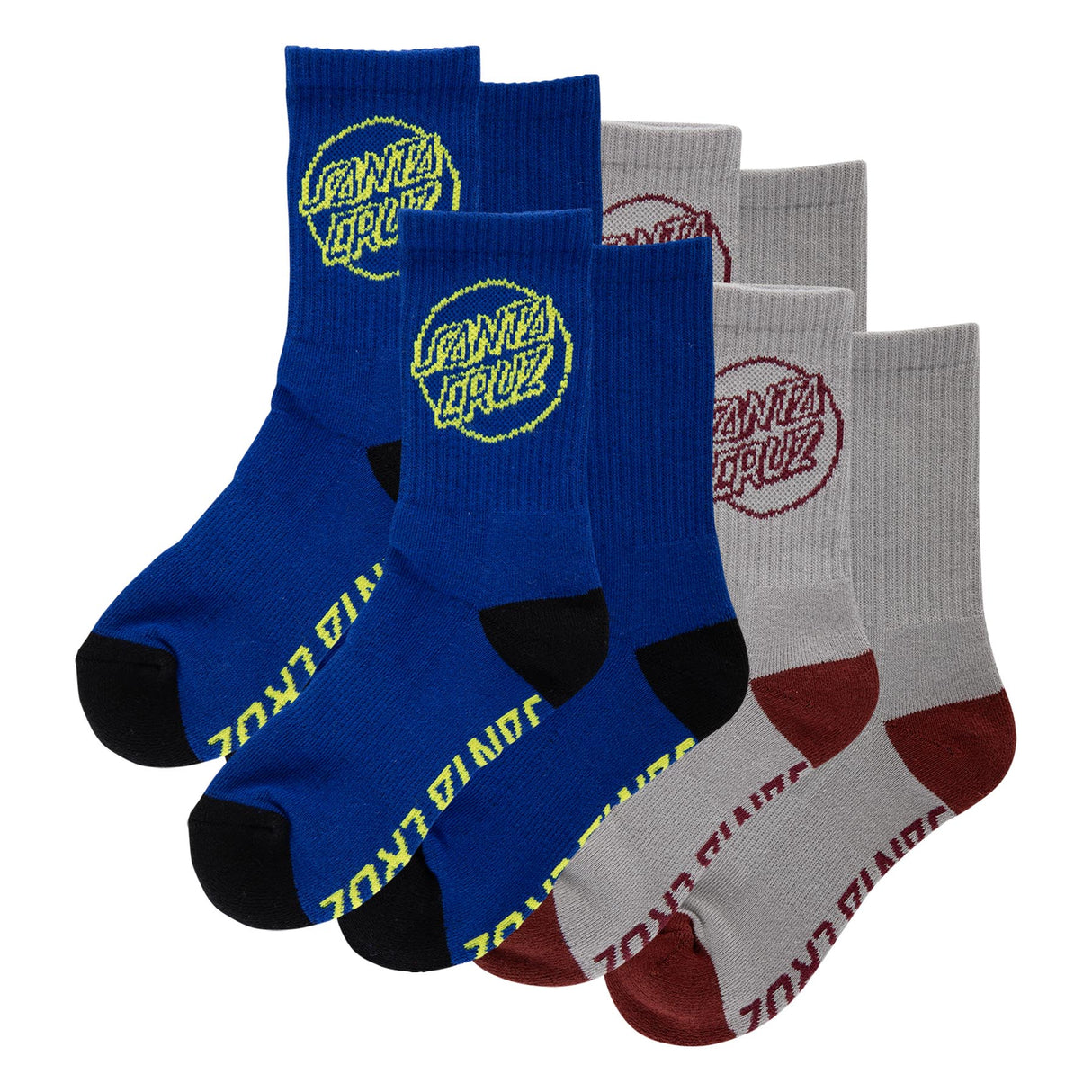 Santa Cruz Opus Strip Crew 4 Pack Grey/Royal 2-5.5 Youth Socks