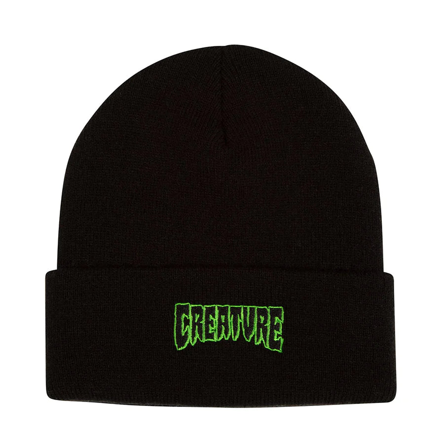 Creature Logo Outline Long Shoreman Hat Black Beanie