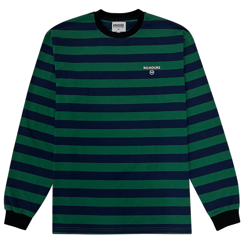 No Hours Aftermath Navy/Green Stripe L/S Shirt