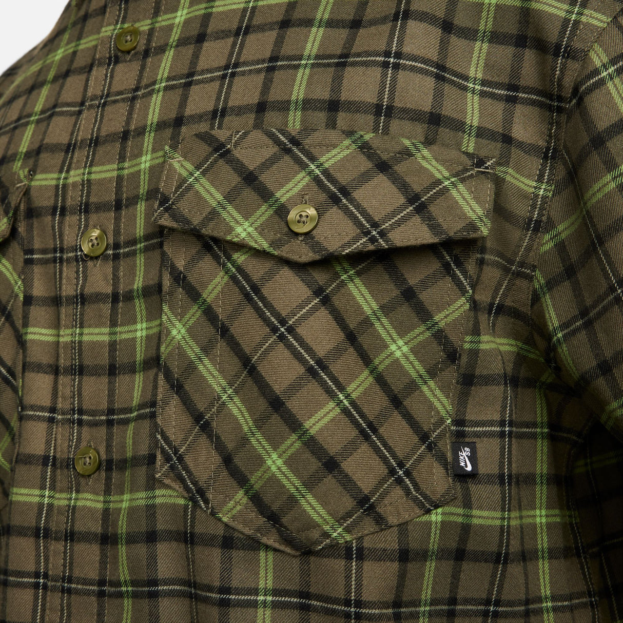 Nike SB Medium Olive/Cargo Khaki Long-Sleeve Flannel Button Up Shirt