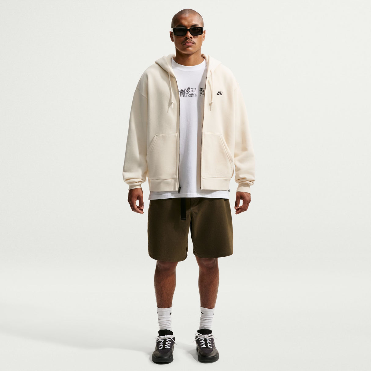 Nike SB Embroidered Essential Coconut Milk / Black Zip Up Hooded Sweatshirt