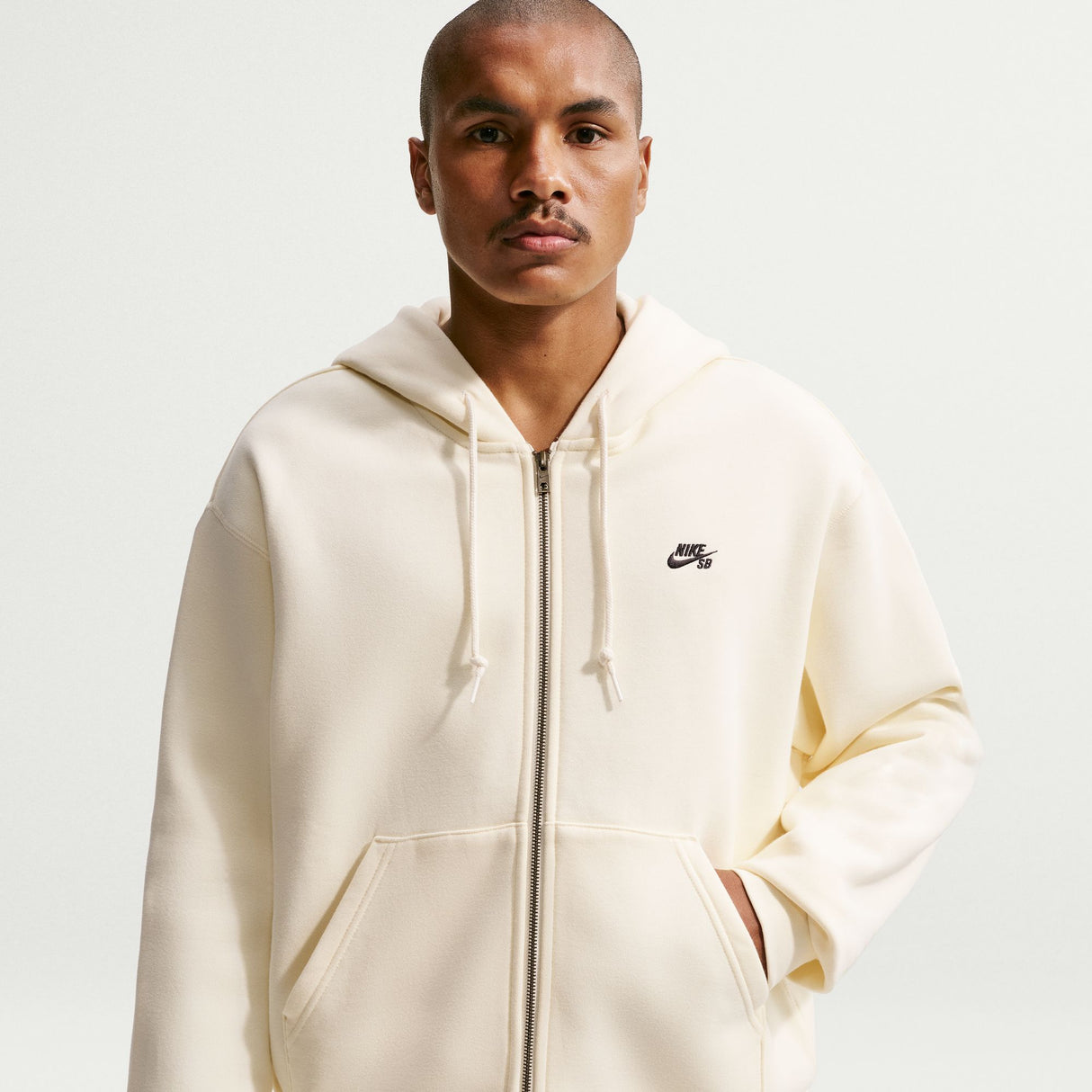 Nike SB Embroidered Essential Coconut Milk / Black Zip Up Hooded Sweatshirt