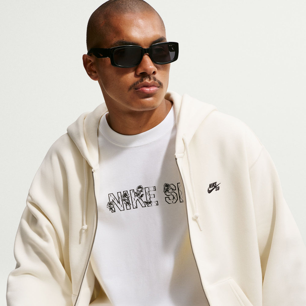Nike SB Embroidered Essential Coconut Milk / Black Zip Up Hooded Sweatshirt