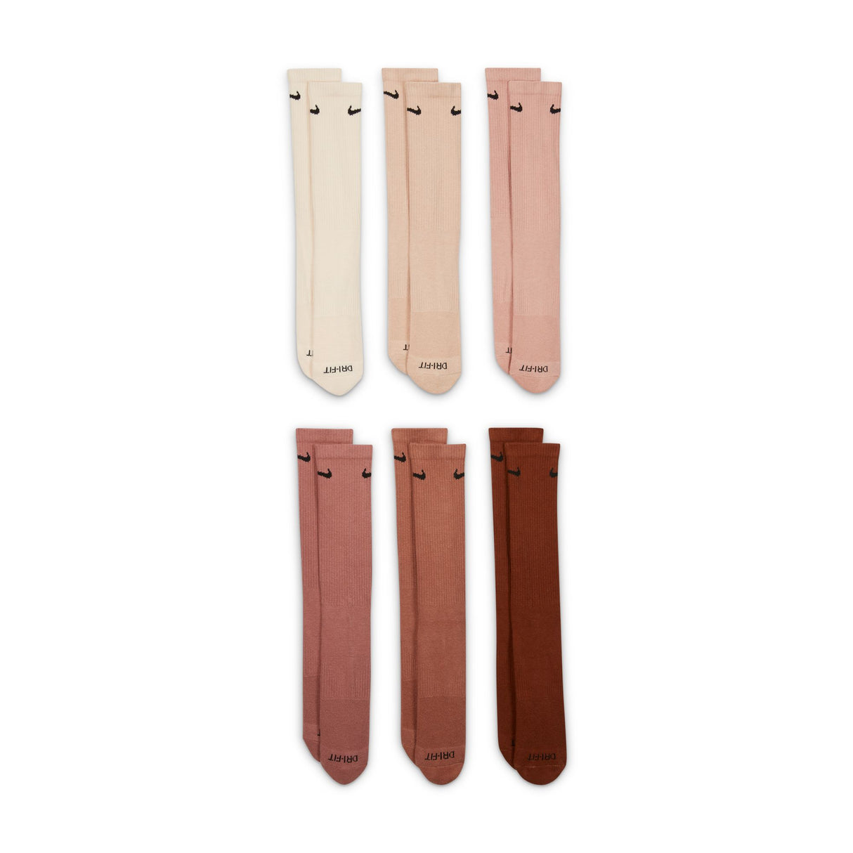 Nike Everyday Plus Cushioned Cream/Pink/Brown Multi 6 Pack Crew Socks