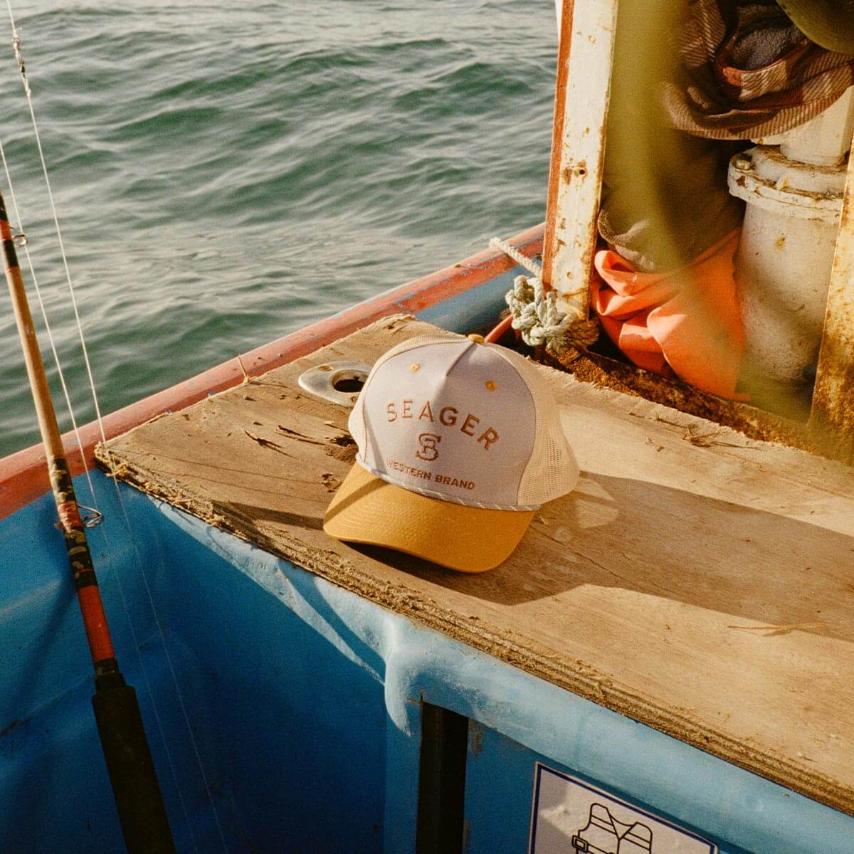 Seager Branded Blue Tan Trucker Snapback Hat