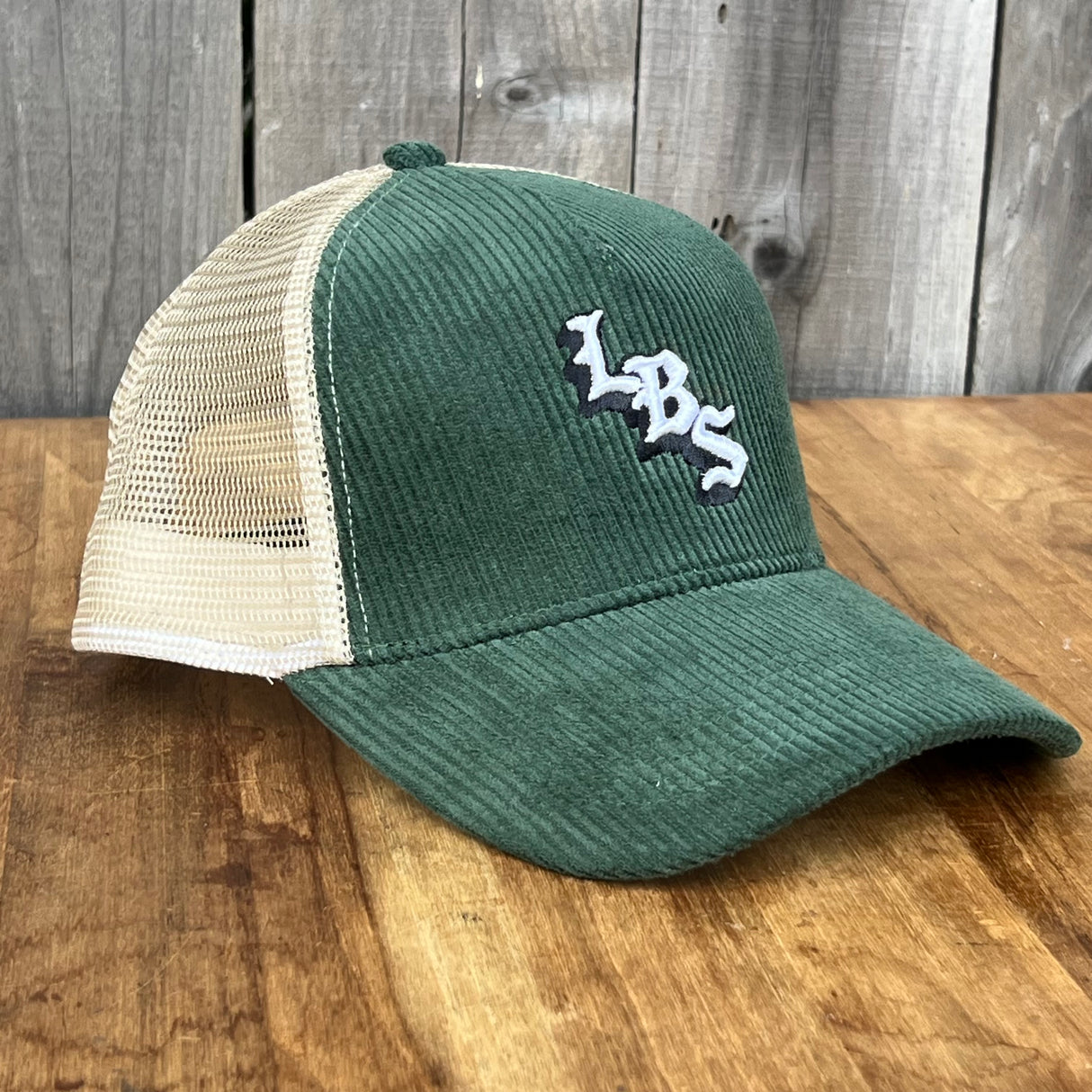 Long Beach Skate LBS Long Side Corduroy Trucker Green Beige Snapback Hat
