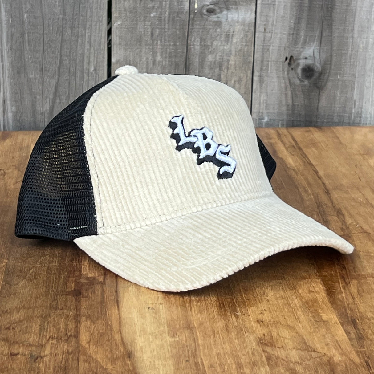 Long Beach Skate LBS Long Side Corduroy Trucker Beige Black Snapback Hat