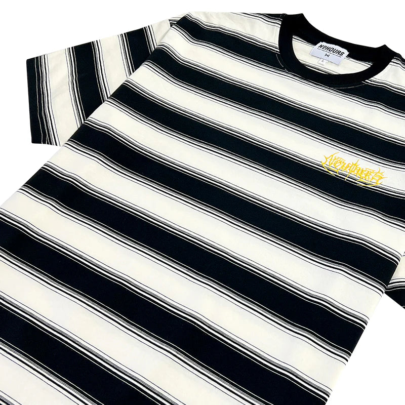 No Hours Full Circle Off White Black Striped S/s Shirt