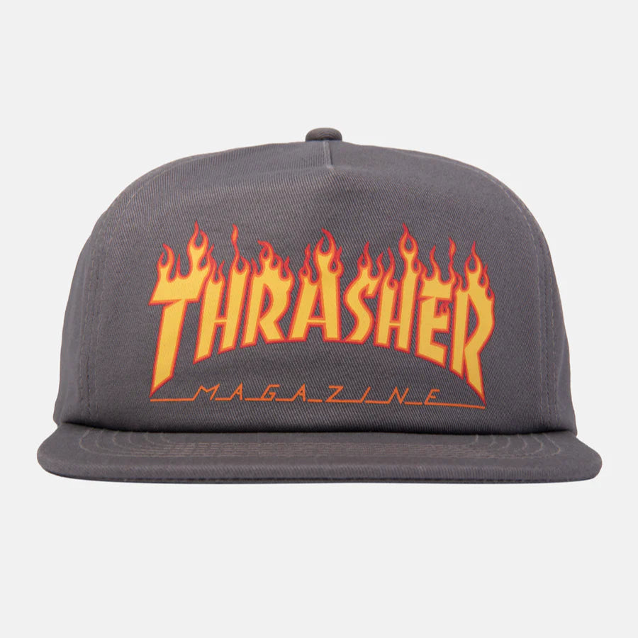 Thrasher Flame Printed Grey Mesh Snapback Hat