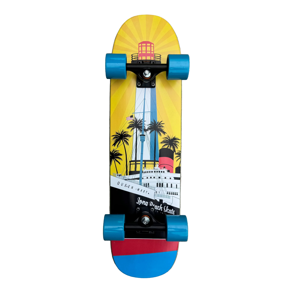 Long Beach Skate Co. "Rising Sun on Light Mary" Gold Red Blue GS7 Shape Cruiser Complete Skateboard