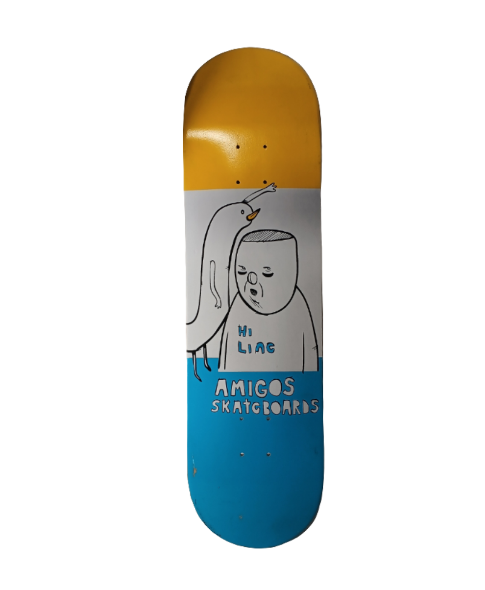 Amigos Skateboards Jaycroft Hi Line Blue White Yellow Size 8.5 Vintage NOS Deck