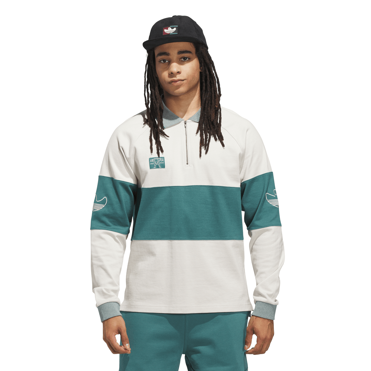 Adidas Skateboarding x Gonz Shmoofoil Aluminum / Preloved Teal Heavyweight Rugby L/s Shirt