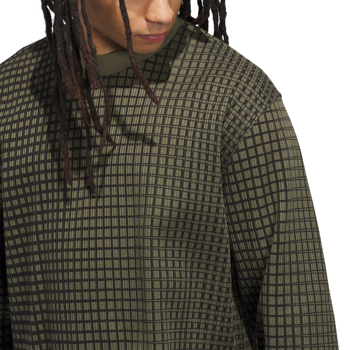 Adidas Skateboarding Waffle Knit Camo Olive Strata / Black Thermal L/s Shirt