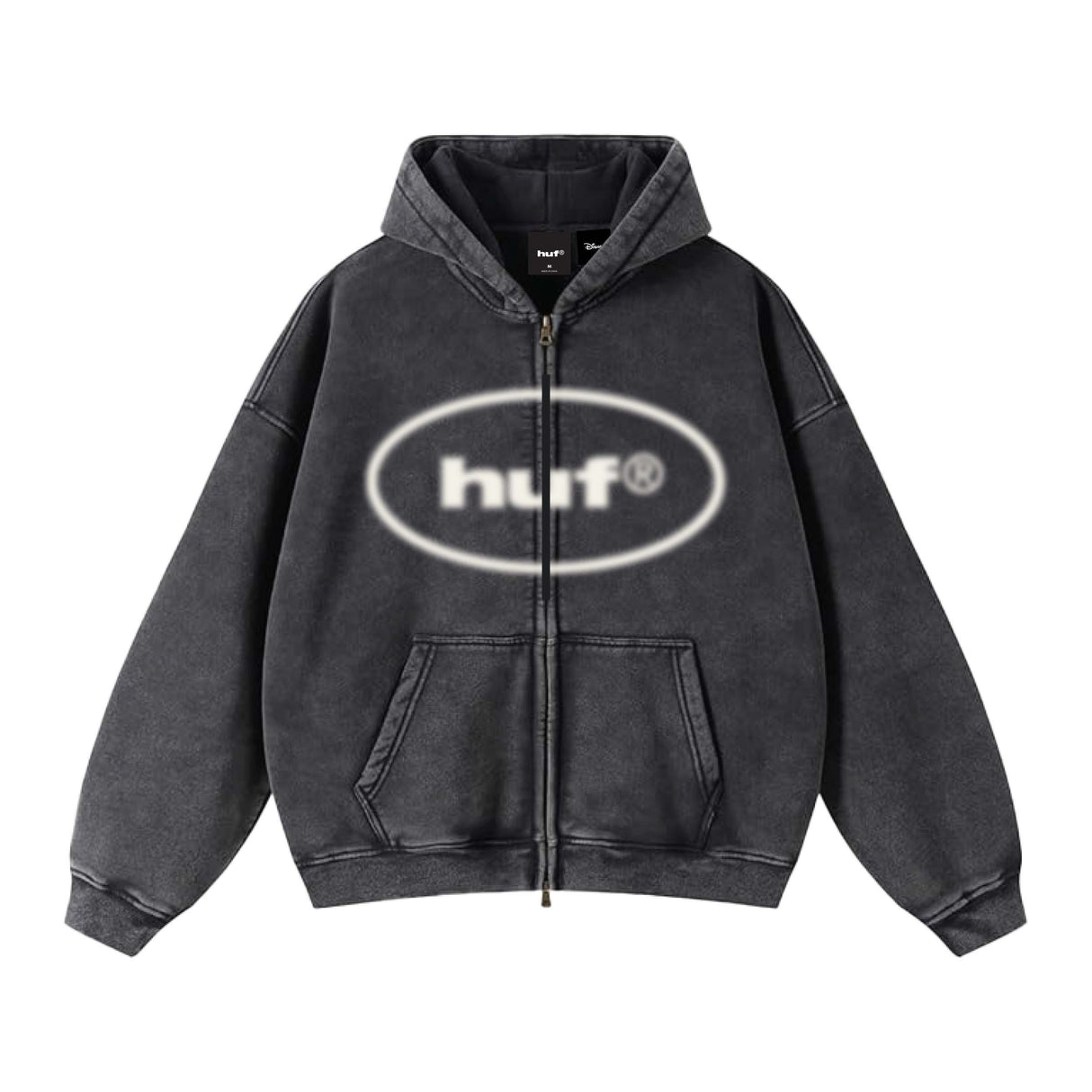 Huf X Mickey Spray Relaxed Fit Black Zip Up Hooded Sweatshirt