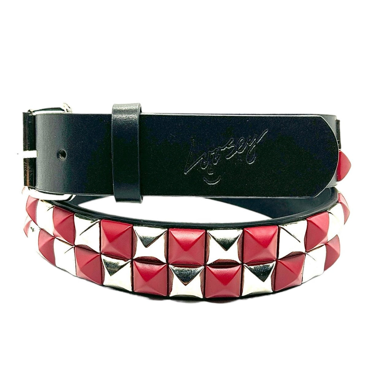 Luxe International Red Studded Belt, Size XS(30-34), Stones Put In By Hand whathappenedtogod |  main image 3