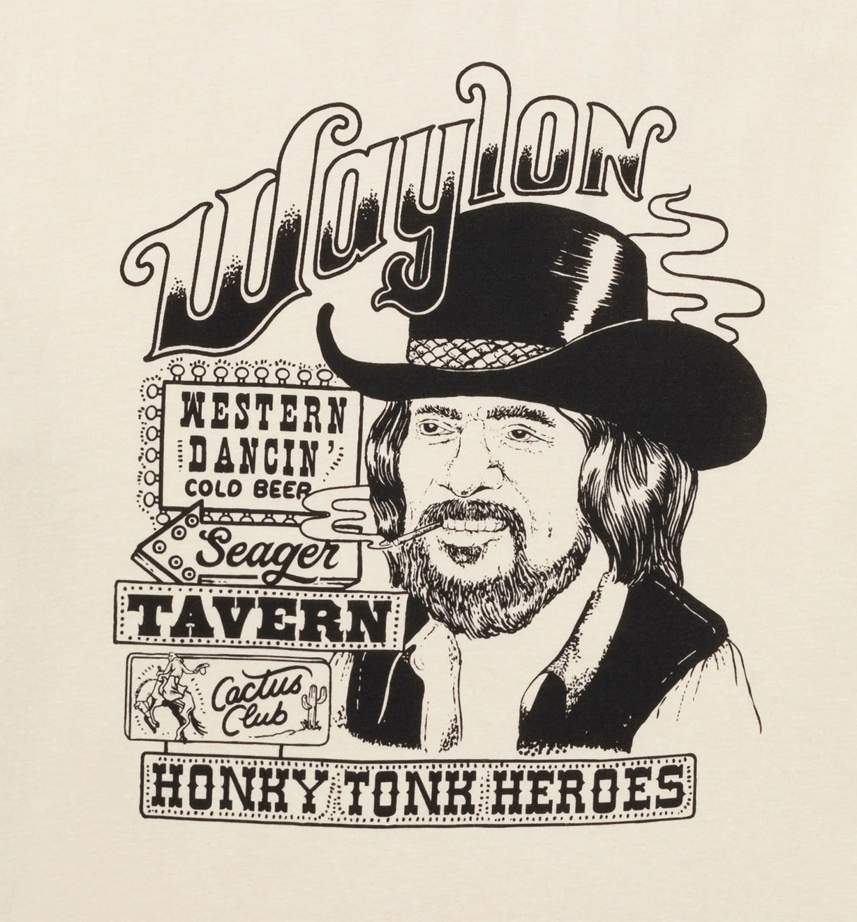 Seager x Waylon Jennings Honky Tonk Vintage White S/s Shirt