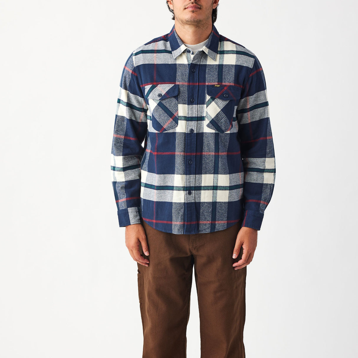 Seager Calico Navy Big Plaid Flannel L/s Shirt