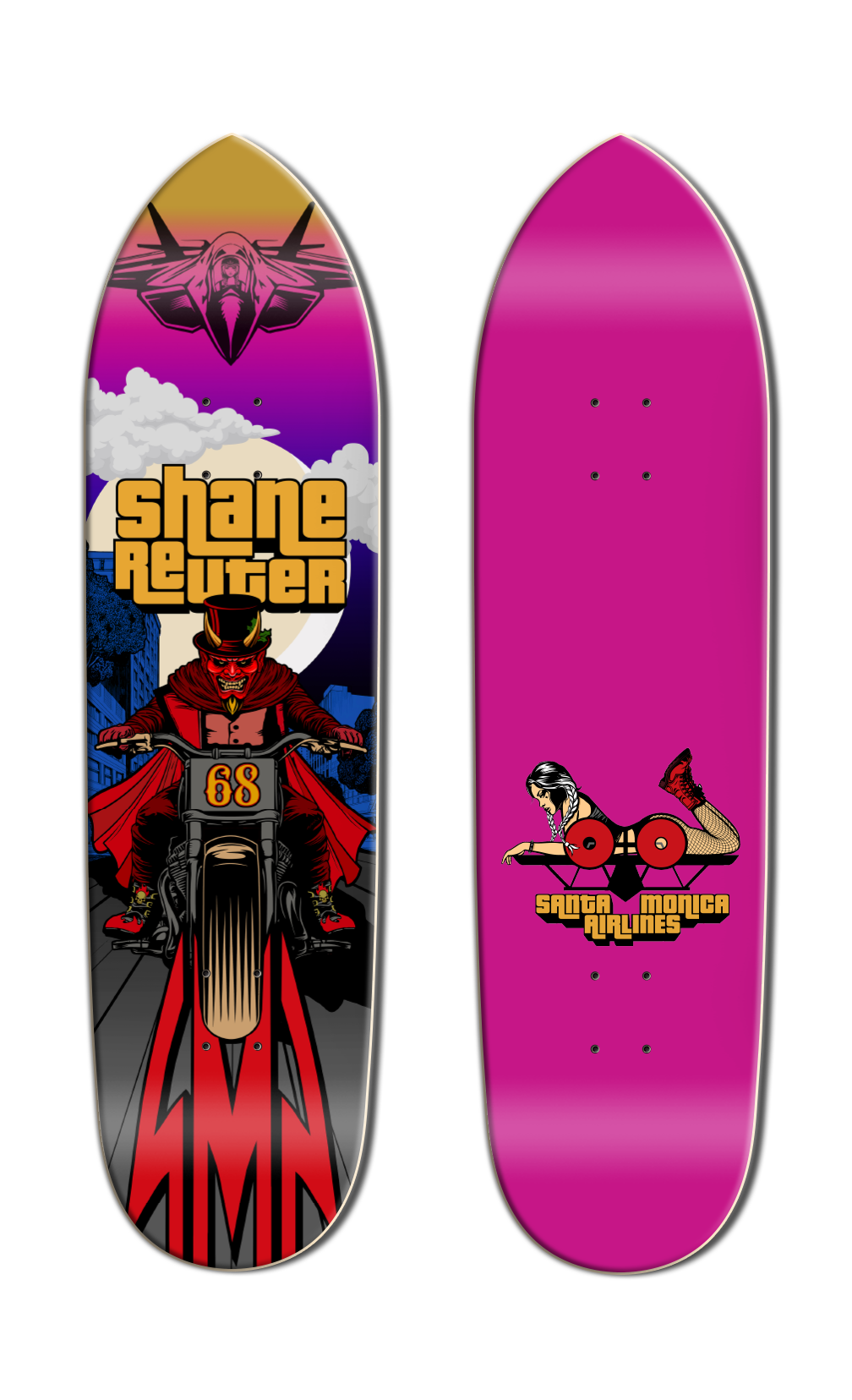Santa Monica Airlines Series 4 Shane Reuter Pink Flood 8.5" Skateboard Deck