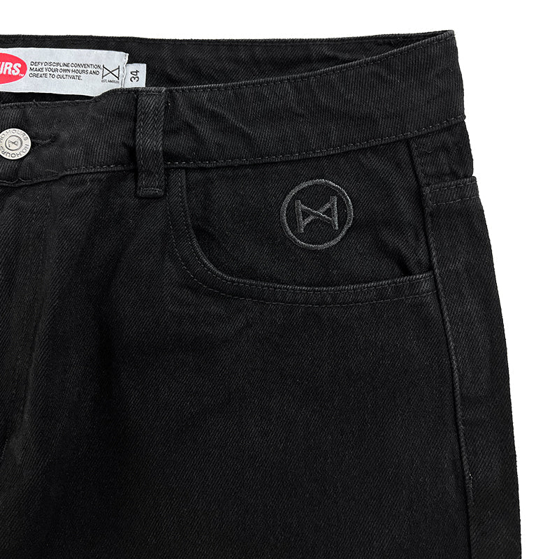 No Hours Stamped Black Denim Pants