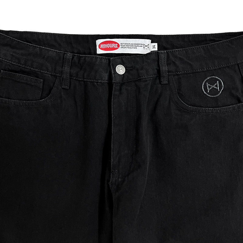 No Hours Stamped Black Denim Pants