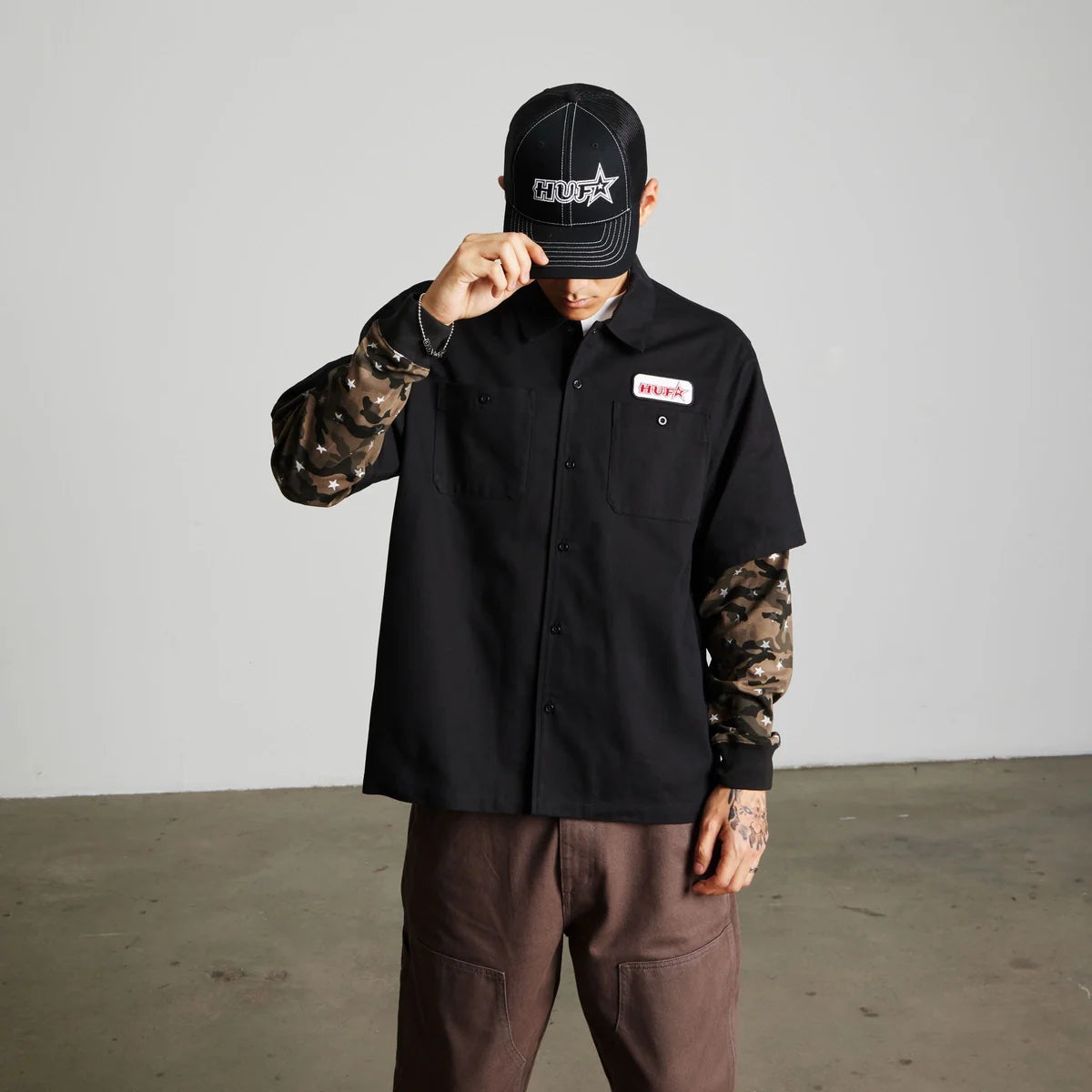 HUF Shadows Black L/s Work Shirt