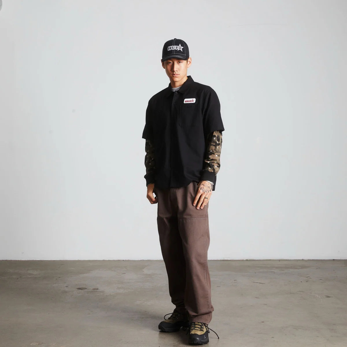 HUF Shadows Black L/s Work Shirt