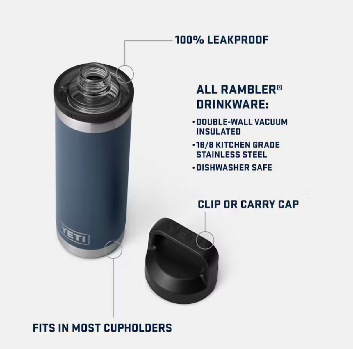 Yeti Rambler 18oz Water Bottle with Chug Cap Black Stone