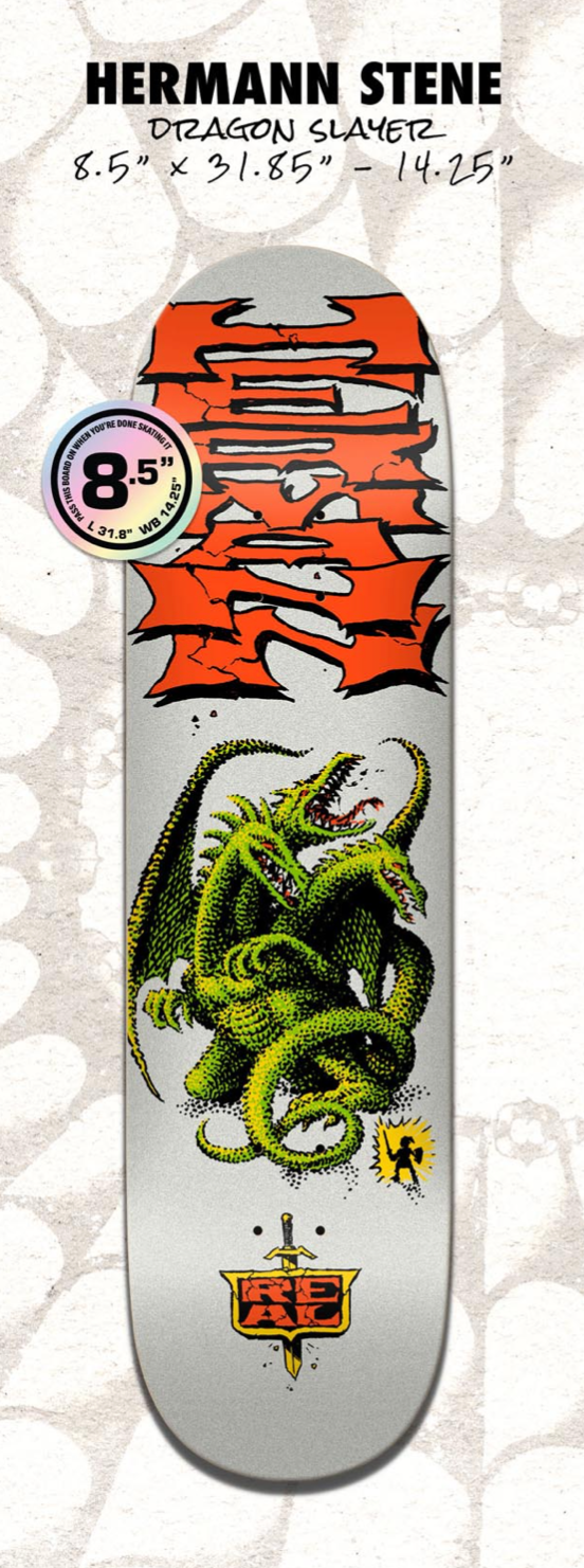 Real Hermann Dragon Slayer 8.5" Skateboard Deck