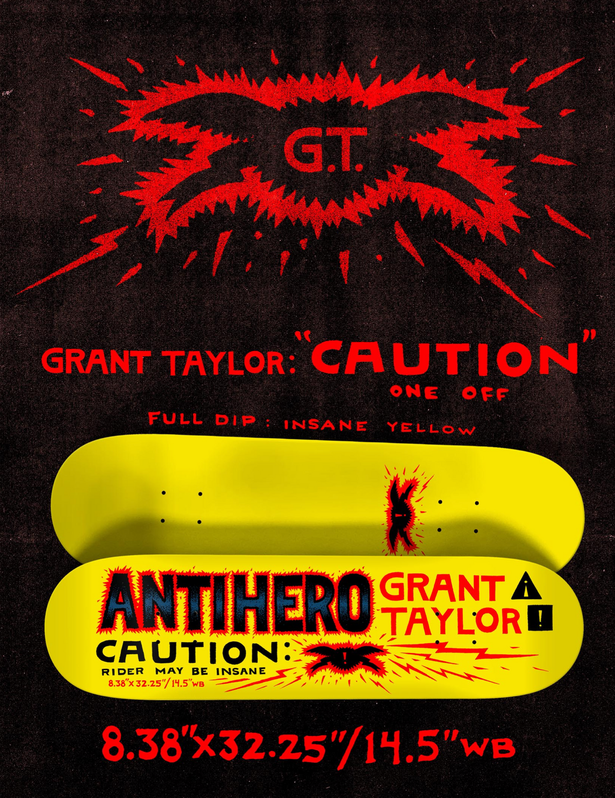 Anti-Hero Grant Caution 8.38" Skateboard Deck