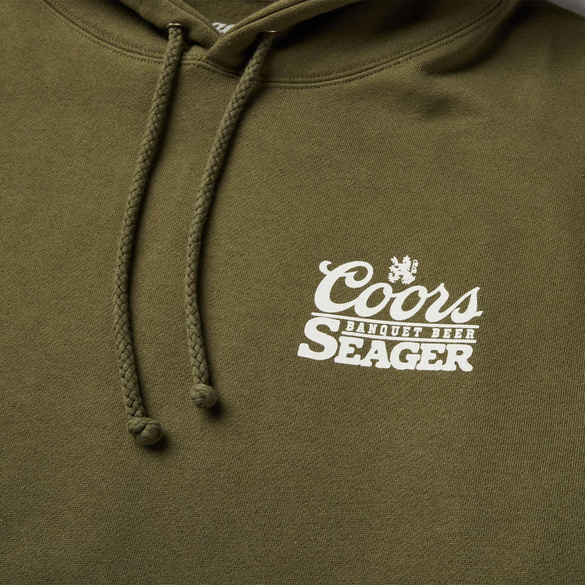 Seager X Coors Banquet Bumper Olive Hooded Sweatshirt