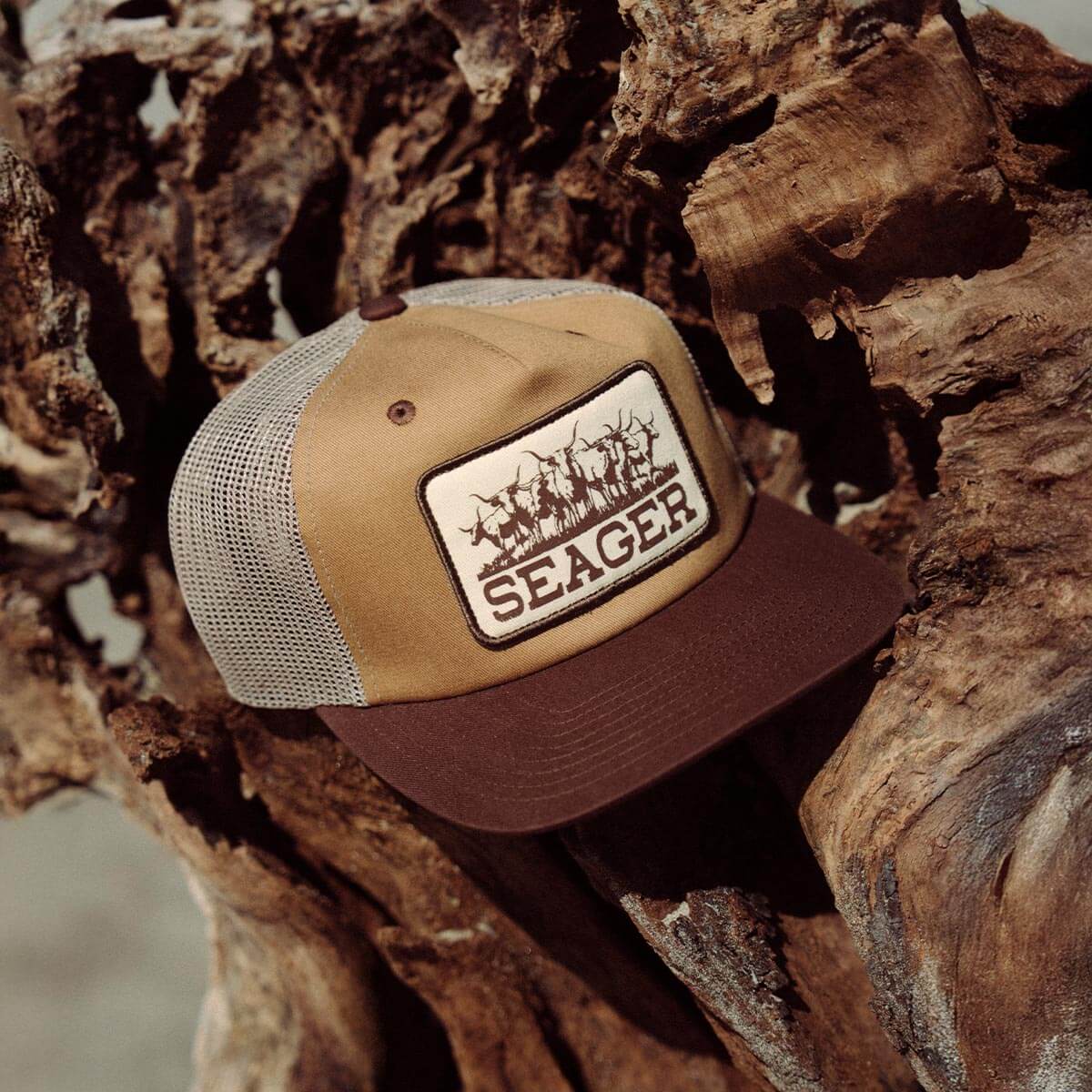 Seager The Herd Tan Brown Trucker Snapback Hat
