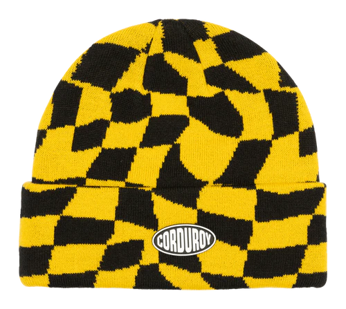 Corduroy Wavy Check Yellow Beanie