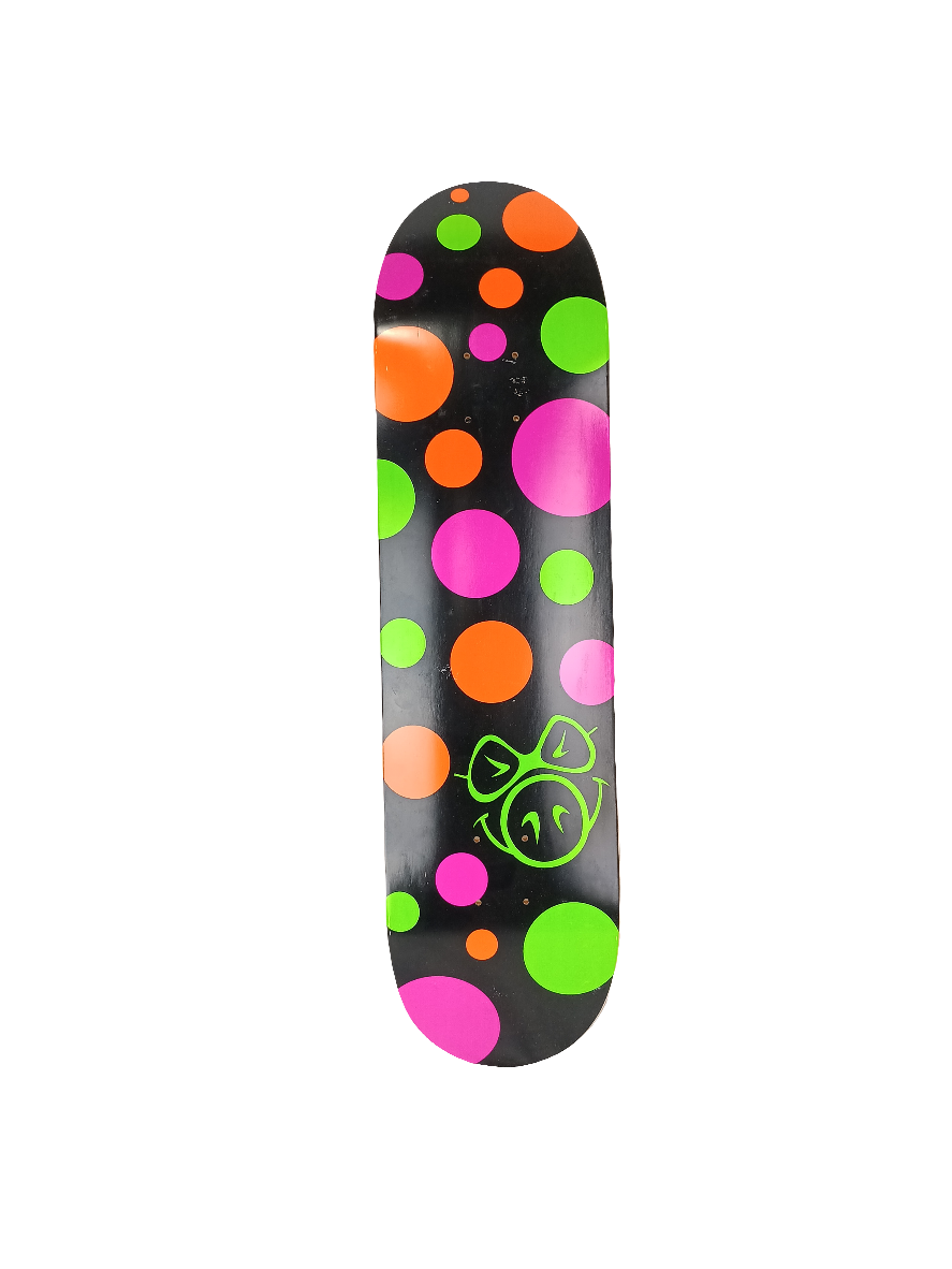 Pig Wood Polka Dots Black Green Pink Size 8.0 Vintage NOS Deck