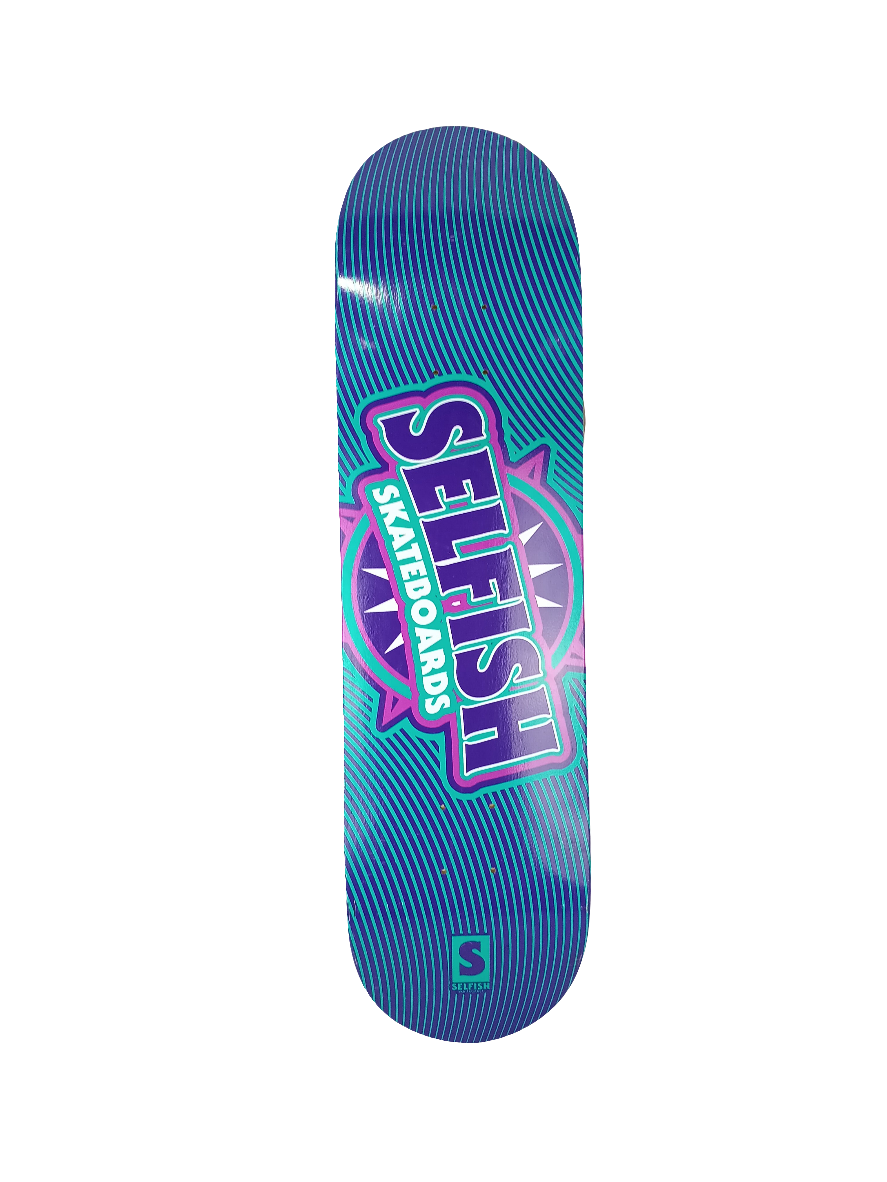 Selfish Team Sunburst Logo Turquoise Purple White Size 8.250" Vintage NOS Deck