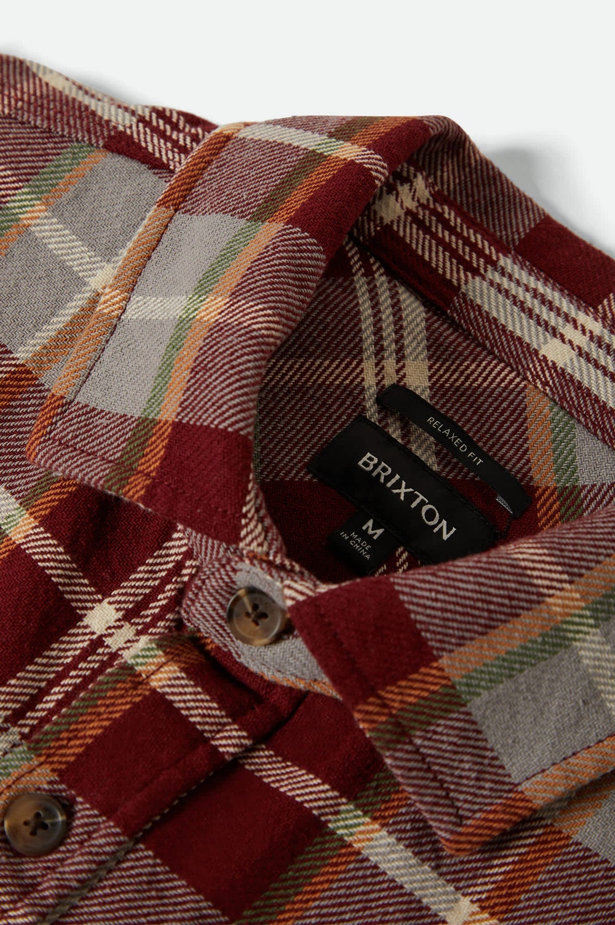 Brixton Vintage Wash Maroon Red Beige Green L/s Flannel Shirt