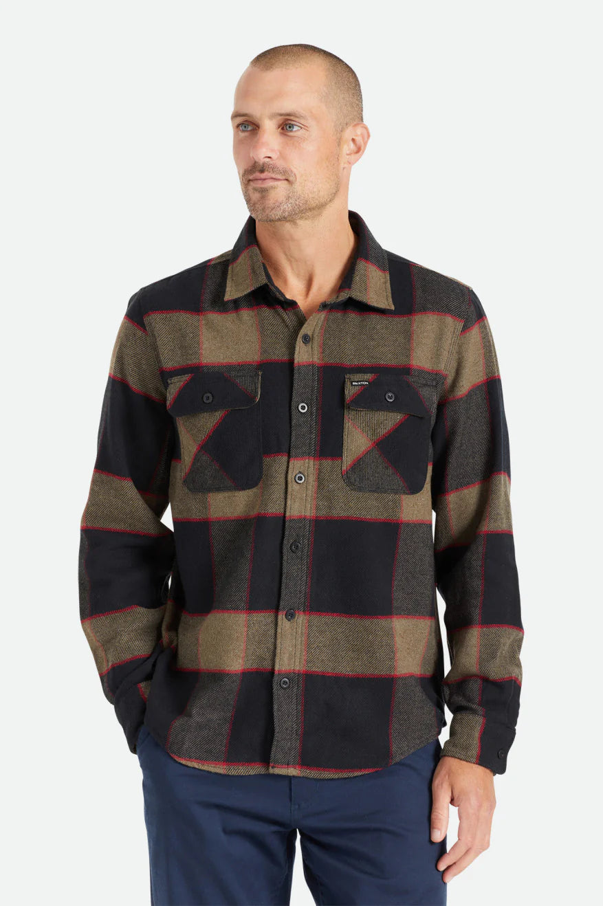 Brixton Bowery Heather Grey Charcoal L/s Flannel Shirt